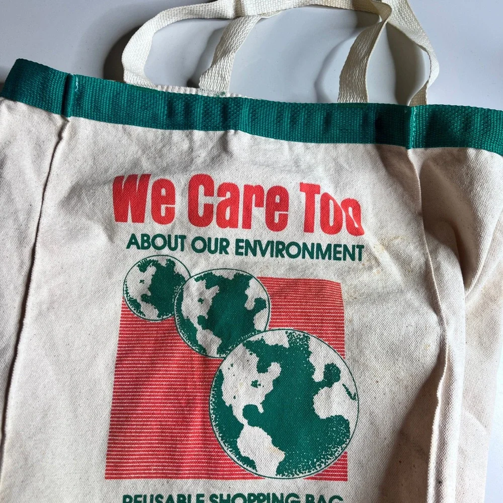 Vintage Martins Supermarket Canvas Tote Bag We Care‎ Too Earth Graphic